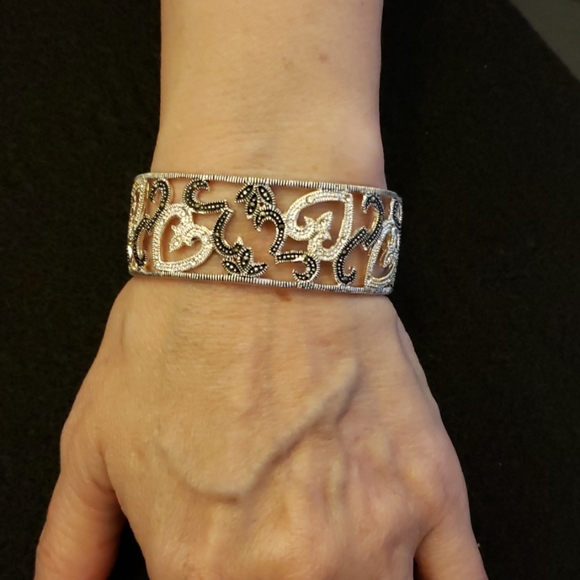 Sterling 925 silver & marquasite two-tone with CZ. - Picture 1 of 4